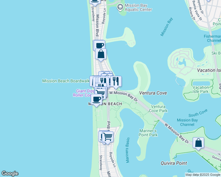 map of restaurants, bars, coffee shops, grocery stores, and more near 804 Island Court in San Diego
