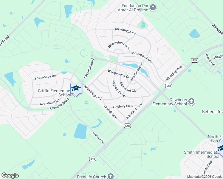 map of restaurants, bars, coffee shops, grocery stores, and more near 1002 Longhill Way in Forney