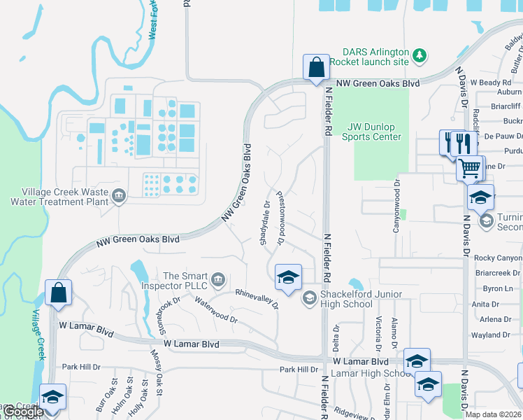 map of restaurants, bars, coffee shops, grocery stores, and more near 2212 Shadydale Drive in Arlington