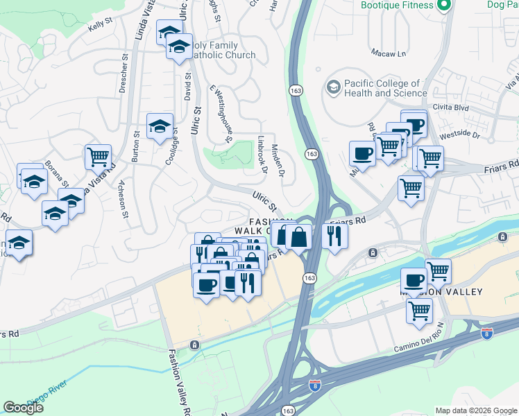 map of restaurants, bars, coffee shops, grocery stores, and more near 7163 Camino Degrazia in San Diego