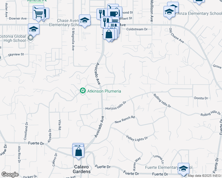map of restaurants, bars, coffee shops, grocery stores, and more near 1639 Cono Drive in El Cajon