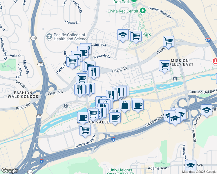 map of restaurants, bars, coffee shops, grocery stores, and more near 1333 Caminito Gabaldon in San Diego