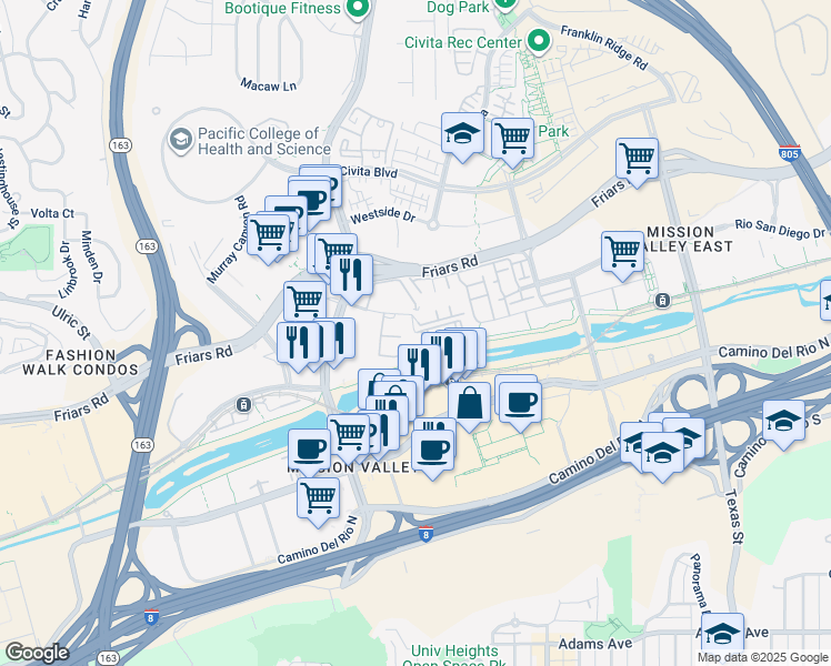 map of restaurants, bars, coffee shops, grocery stores, and more near 1333 Caminito Gabaldon in San Diego