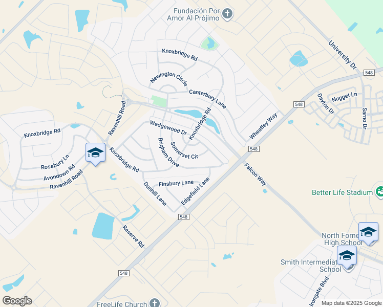 map of restaurants, bars, coffee shops, grocery stores, and more near 1013 Somerset Circle in Forney
