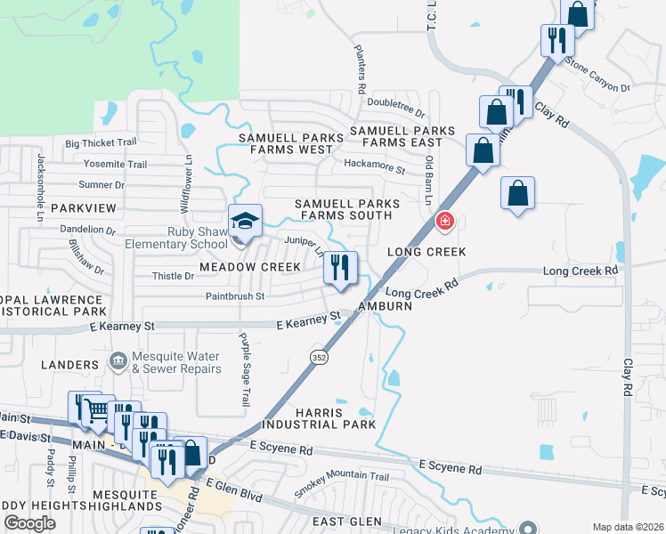 map of restaurants, bars, coffee shops, grocery stores, and more near 1533 Paintbrush Street in Mesquite