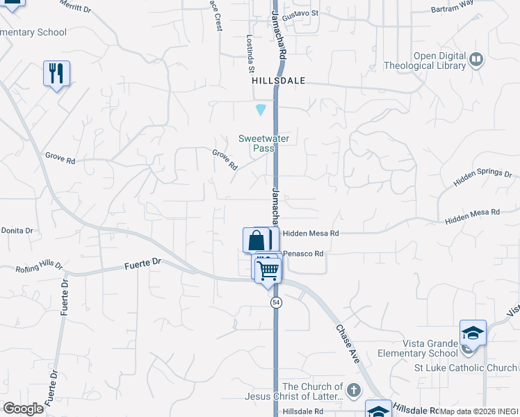 map of restaurants, bars, coffee shops, grocery stores, and more near 1404 Jamacha Road in El Cajon