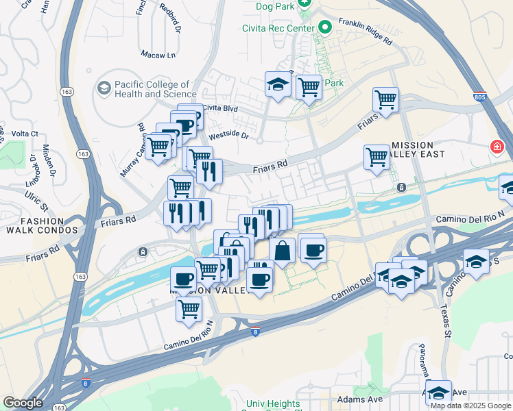 map of restaurants, bars, coffee shops, grocery stores, and more near 1333 Caminito Gabaldon in San Diego