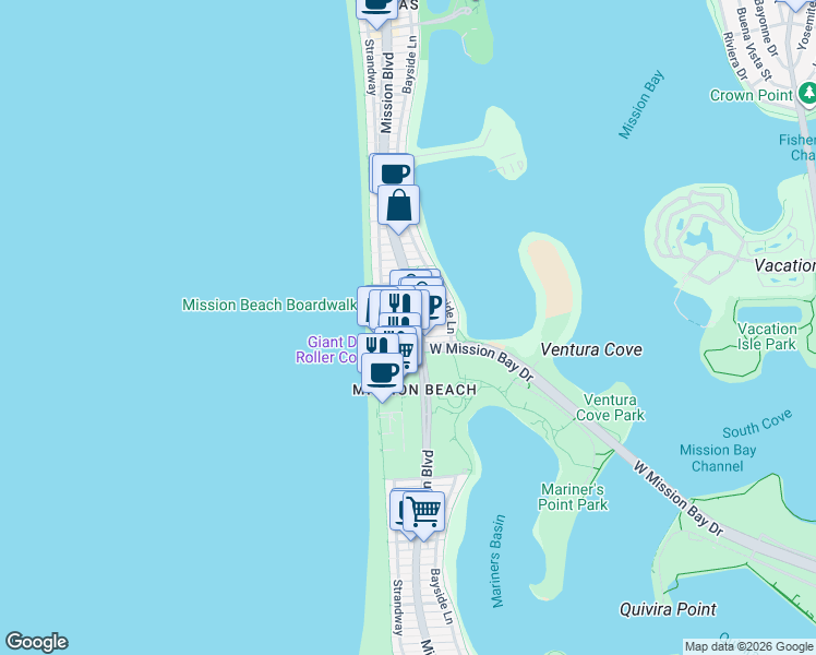 map of restaurants, bars, coffee shops, grocery stores, and more near 750 Island Court in San Diego