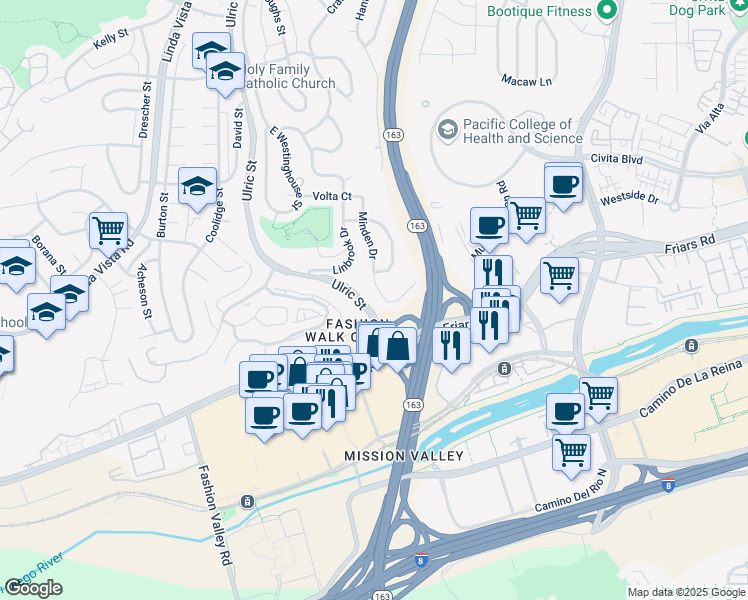 map of restaurants, bars, coffee shops, grocery stores, and more near 1418 Minden Drive in San Diego