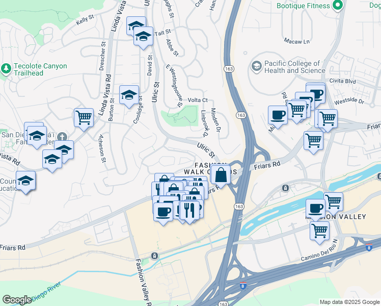 map of restaurants, bars, coffee shops, grocery stores, and more near 7247 Camino Degrazia in San Diego