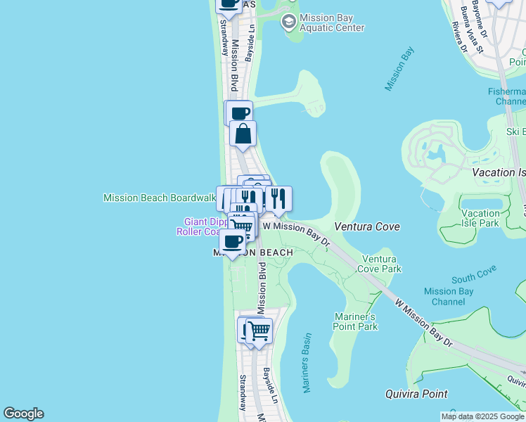 map of restaurants, bars, coffee shops, grocery stores, and more near 820 Island Court in San Diego