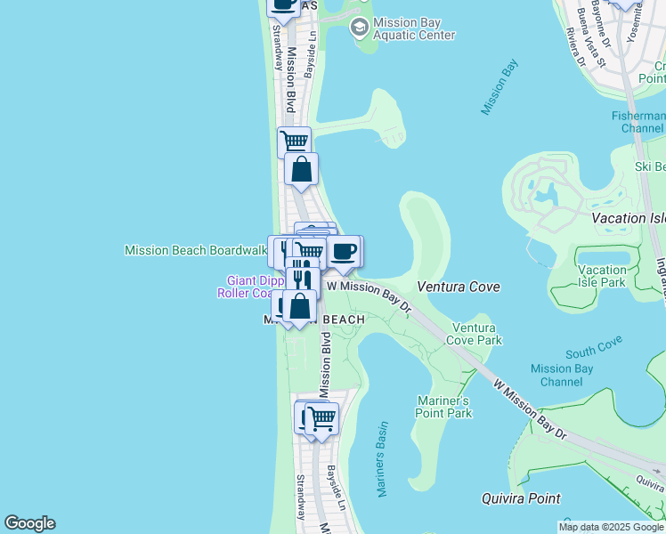 map of restaurants, bars, coffee shops, grocery stores, and more near 830 Island Court in San Diego