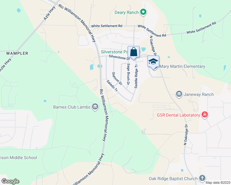 map of restaurants, bars, coffee shops, grocery stores, and more near 1601 Salado Tr in Weatherford