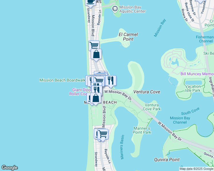 map of restaurants, bars, coffee shops, grocery stores, and more near 836 Island Court in San Diego