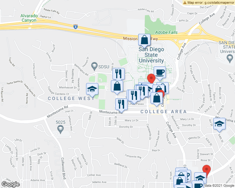 map of restaurants, bars, coffee shops, grocery stores, and more near in San Diego