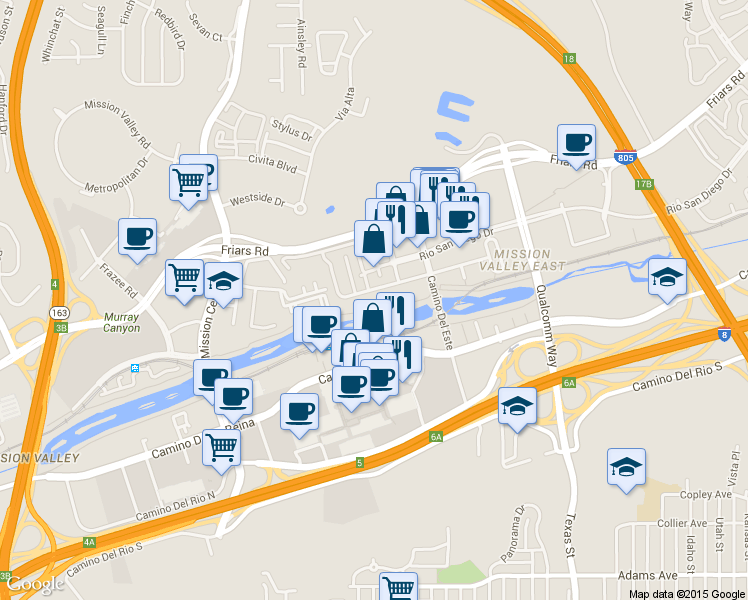 map of restaurants, bars, coffee shops, grocery stores, and more near 2182 Gill Village Way in San Diego