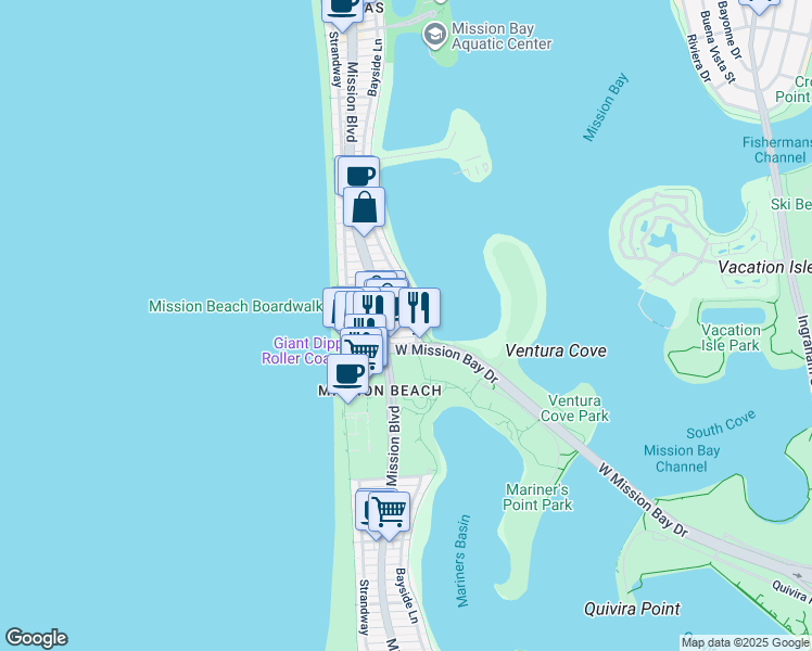 map of restaurants, bars, coffee shops, grocery stores, and more near 844 Isthmus Court in San Diego