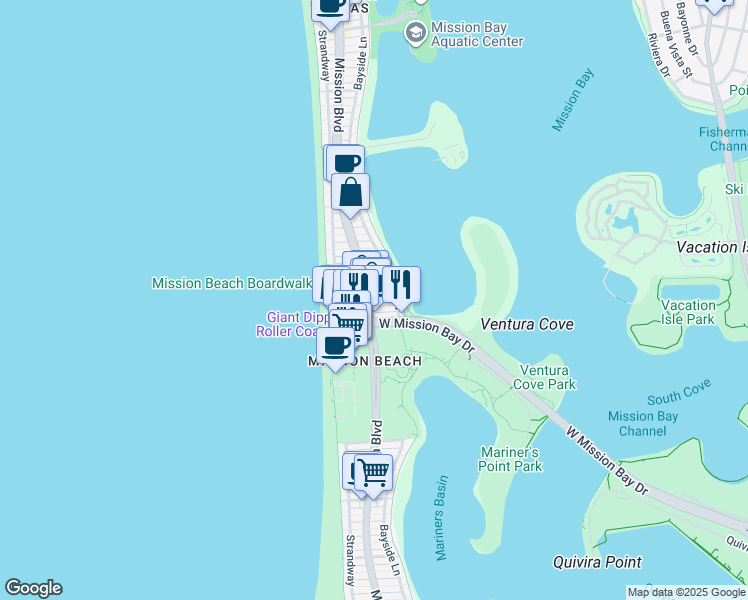 map of restaurants, bars, coffee shops, grocery stores, and more near 844 Isthmus Court in San Diego