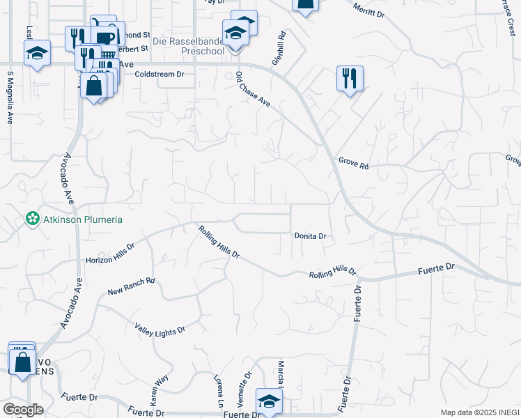map of restaurants, bars, coffee shops, grocery stores, and more near 11228 Horizon Hills Drive in El Cajon