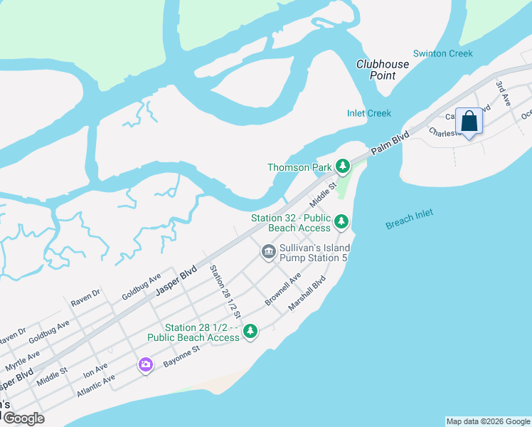 map of restaurants, bars, coffee shops, grocery stores, and more near 3024 Jasper Blvd in Sullivan's Island