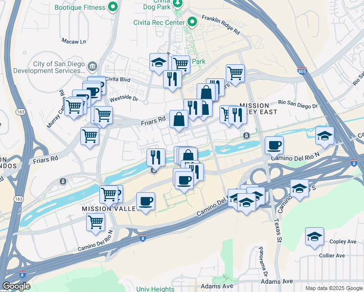 map of restaurants, bars, coffee shops, grocery stores, and more near 2182 Gill Village Way in San Diego