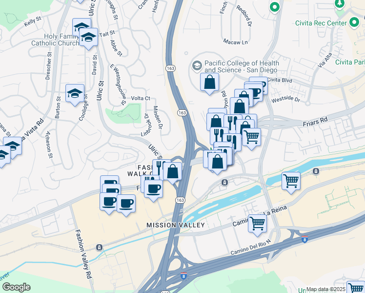 map of restaurants, bars, coffee shops, grocery stores, and more near 1322 Minden Drive in San Diego