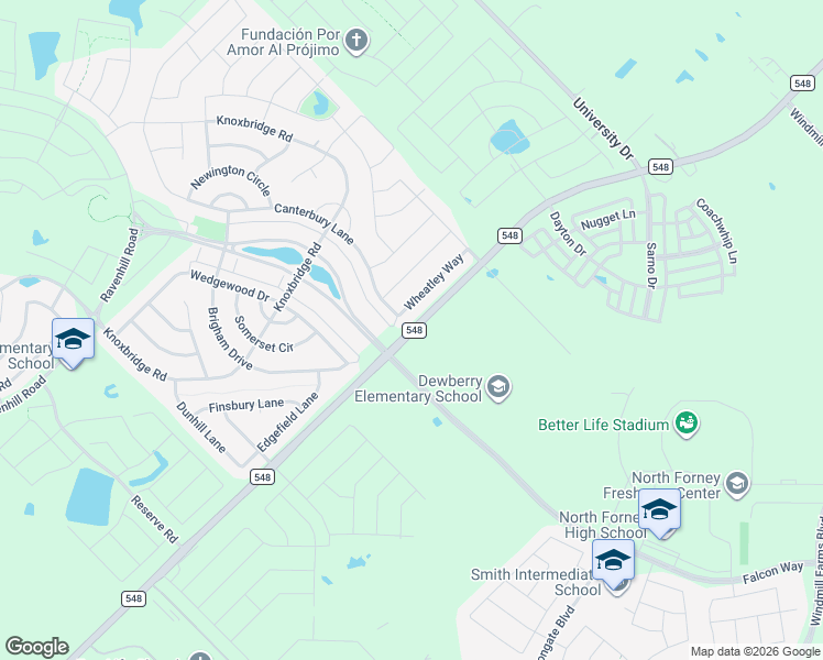 map of restaurants, bars, coffee shops, grocery stores, and more near 14817 Farm to Market 548 in Forney