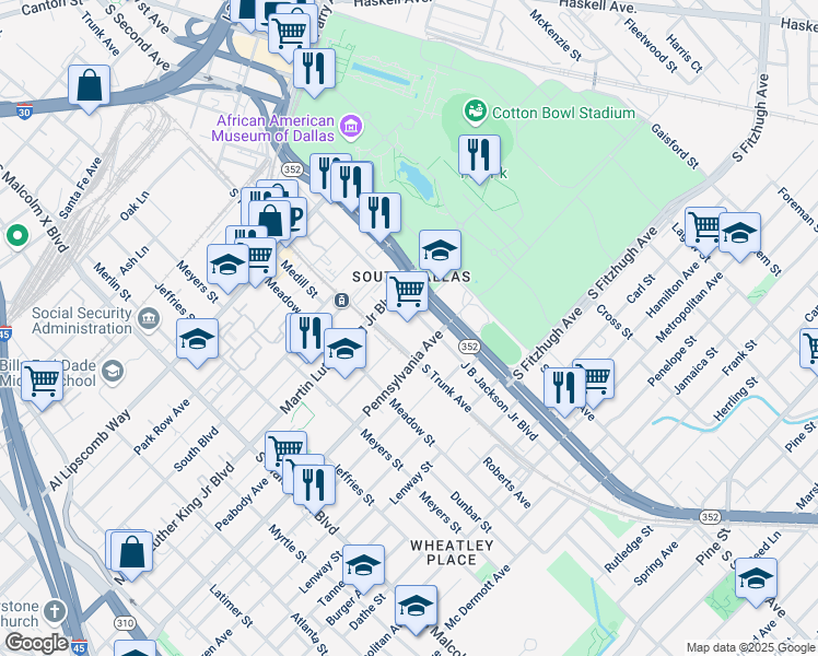 map of restaurants, bars, coffee shops, grocery stores, and more near in Dallas