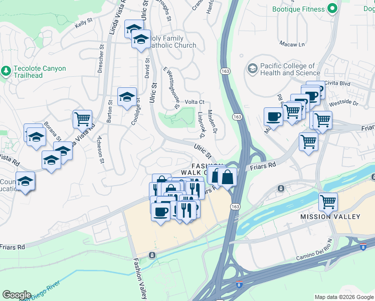 map of restaurants, bars, coffee shops, grocery stores, and more near in San Diego