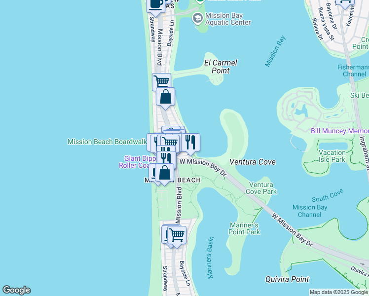 map of restaurants, bars, coffee shops, grocery stores, and more near 844 Isthmus Court in San Diego
