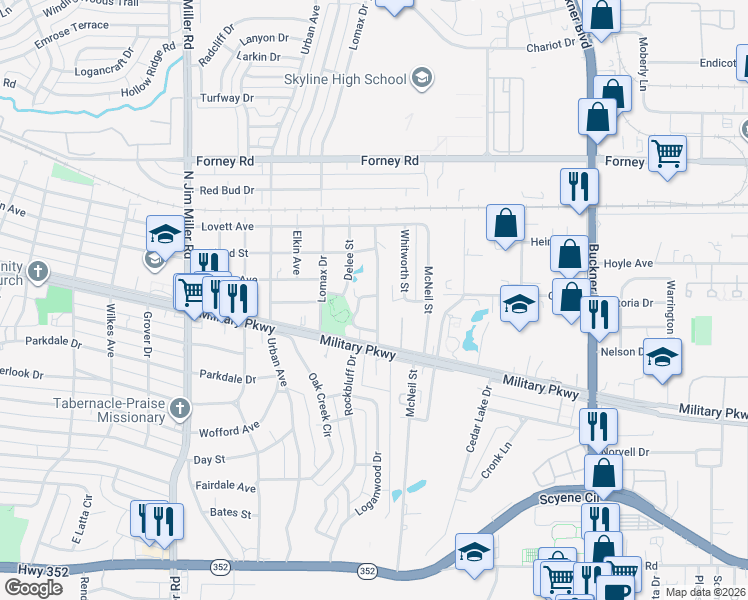map of restaurants, bars, coffee shops, grocery stores, and more near 4114 Tolbert Street in Dallas