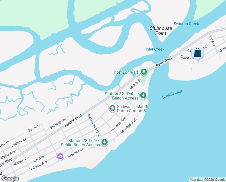 map of restaurants, bars, coffee shops, grocery stores, and more near 3024 Jasper Boulevard in Sullivan's Island