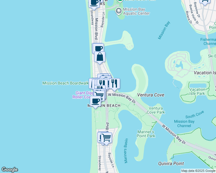 map of restaurants, bars, coffee shops, grocery stores, and more near 817 Isthmus Court in San Diego