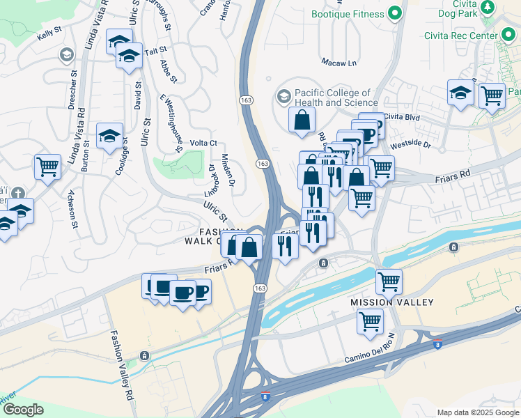 map of restaurants, bars, coffee shops, grocery stores, and more near 1322 Minden Drive in San Diego