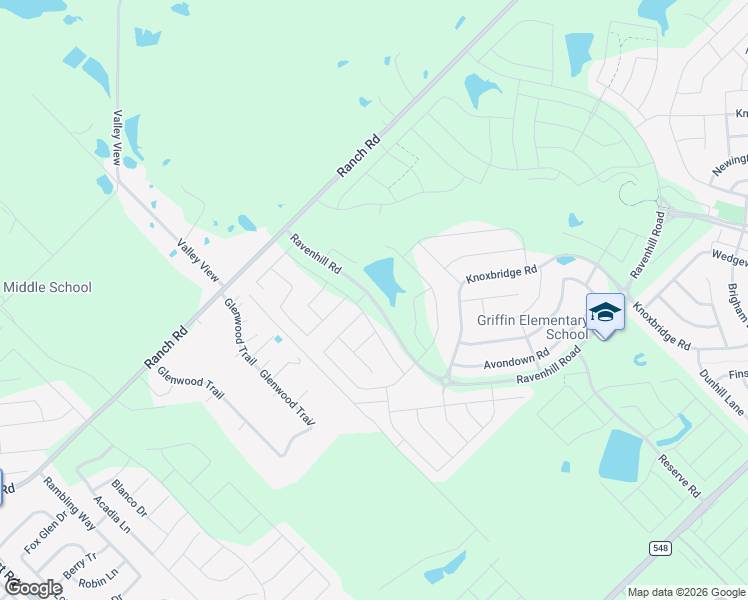 map of restaurants, bars, coffee shops, grocery stores, and more near Ravenhill Rd in Forney