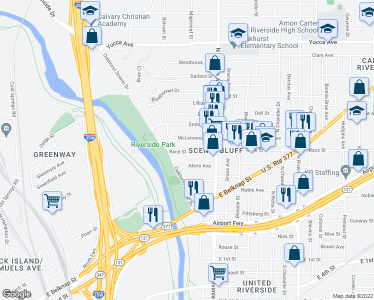 map of restaurants, bars, coffee shops, grocery stores, and more near 2422 McLemore Avenue in Fort Worth