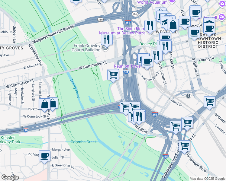 map of restaurants, bars, coffee shops, grocery stores, and more near 100-198 Bessemer St in Dallas