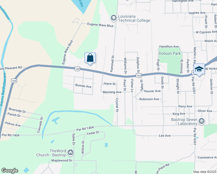 map of restaurants, bars, coffee shops, grocery stores, and more near 1905 Joyce Avenue in Bastrop