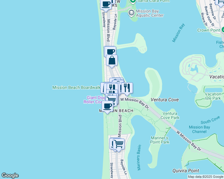 map of restaurants, bars, coffee shops, grocery stores, and more near in San Diego