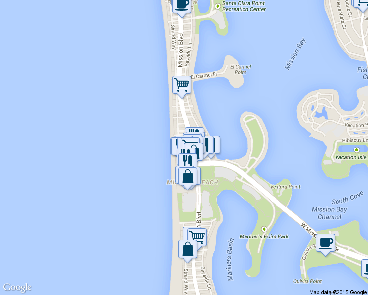 map of restaurants, bars, coffee shops, grocery stores, and more near in San Diego
