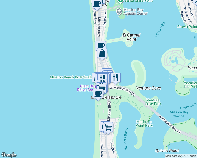 map of restaurants, bars, coffee shops, grocery stores, and more near in San Diego