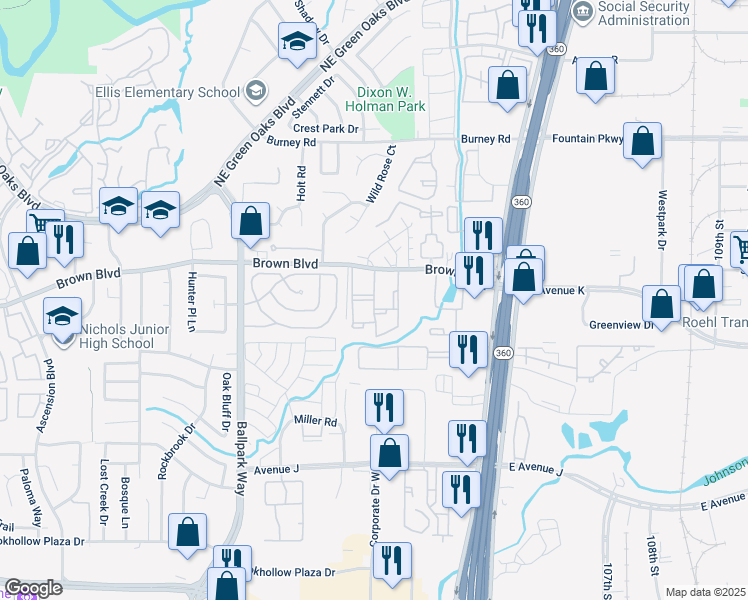 map of restaurants, bars, coffee shops, grocery stores, and more near 2310 Balsam Drive in Arlington