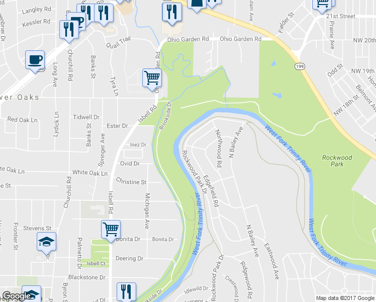 map of restaurants, bars, coffee shops, grocery stores, and more near 869 Edgefield Road in Fort Worth