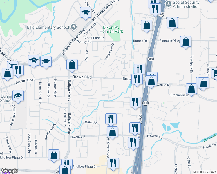 map of restaurants, bars, coffee shops, grocery stores, and more near 2310 Balsam Drive in Arlington
