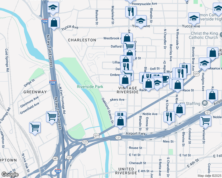 map of restaurants, bars, coffee shops, grocery stores, and more near 2422 McLemore Avenue in Fort Worth