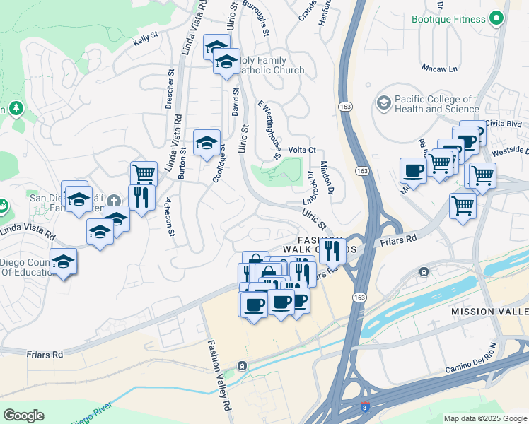 map of restaurants, bars, coffee shops, grocery stores, and more near 7287 Camino Degrazia in San Diego