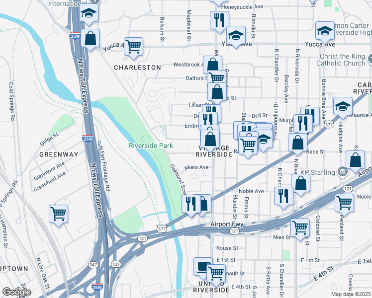 map of restaurants, bars, coffee shops, grocery stores, and more near 2422 McLemore Avenue in Fort Worth