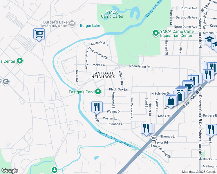 map of restaurants, bars, coffee shops, grocery stores, and more near 755 Fernwood Street in Fort Worth