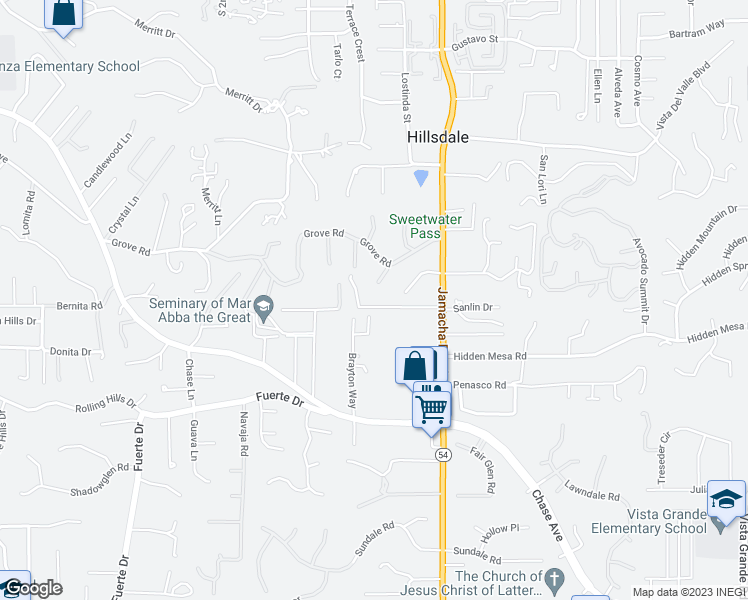 map of restaurants, bars, coffee shops, grocery stores, and more near 1904 Avocado Ranch Road in El Cajon
