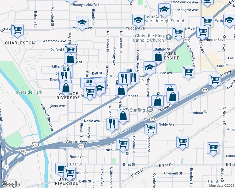 map of restaurants, bars, coffee shops, grocery stores, and more near in Fort Worth